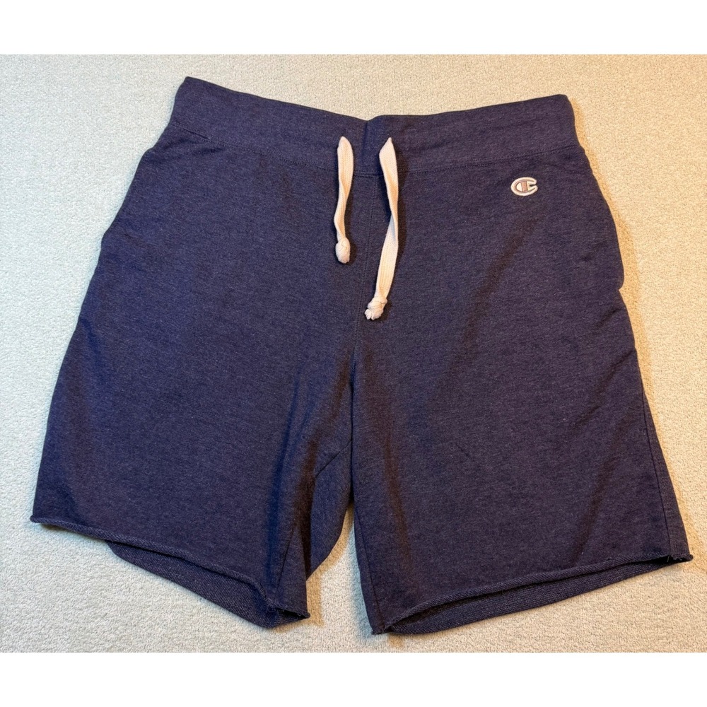 Vintage champion Mens Navy Blue Heather Jersey Gym Shorts Raw Hem Size Large